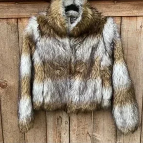 One Way Brown Tan Black Faux Fur Y2K Vintage Inspired Zip Front Jacket NWOT 6 - Picture 6 of 16